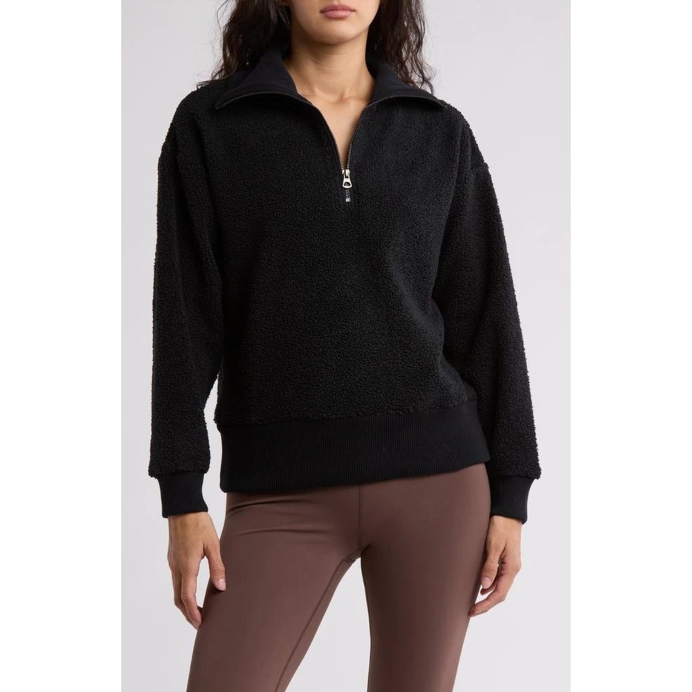 Yogalicious Sherpa Winter Trail Half Zip Pullover Sweater Black Fleece Size‎ L
